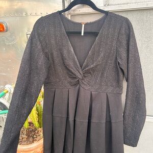 Free People Black Textured Long Sleeve Dress